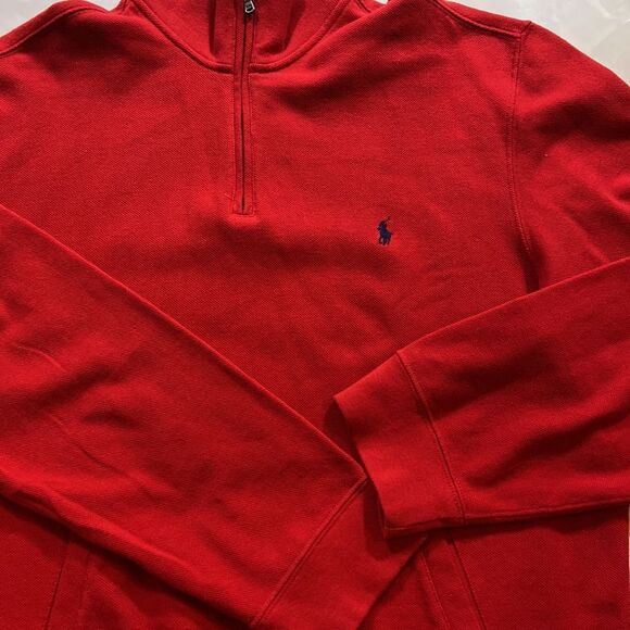 Polo By Ralph Lauren 💯 Cotton Men’s Sweater Pullover Red 1/4 Zip - Picture 11 of 16